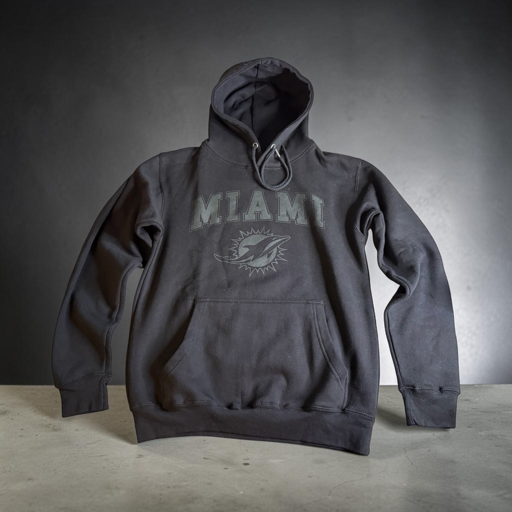 FOCO Miami Dolphins Hoodie Mens Small Black Tonal Graphic Fleece Sweatshirt